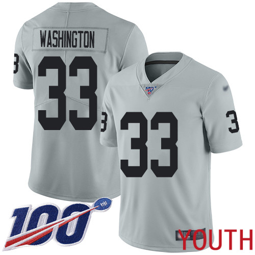 Oakland Raiders Limited Silver Youth DeAndre Washington Jersey NFL Football #33 100th Season Jersey